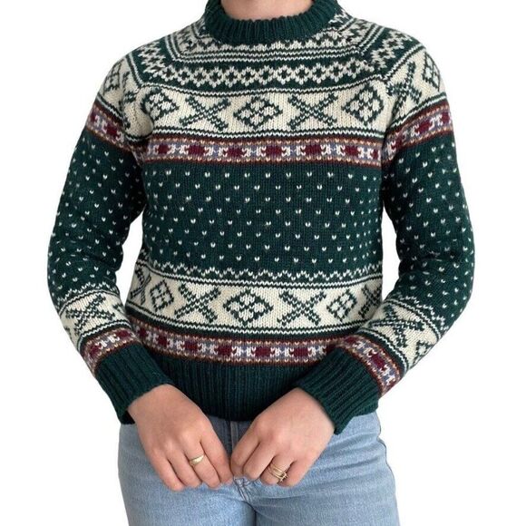 Vintage 90s Womens The Limited NWT Fair Isle 100% Wool Green Nordic Sweater Sz S - Picture 2 of 9